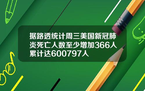 据路透统计周三美国新冠肺炎死亡人数至少增加366人累计达600797人