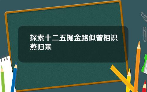 探索十二五掘金路似曾相识燕归来