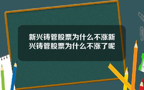 新兴铸管股票为什么不涨新兴铸管股票为什么不涨了呢