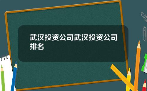 武汉投资公司武汉投资公司排名