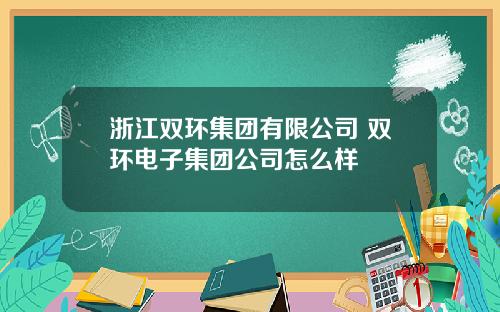 浙江双环集团有限公司 双环电子集团公司怎么样