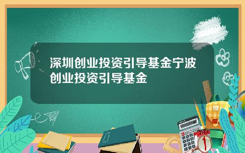 深圳创业投资引导基金宁波创业投资引导基金