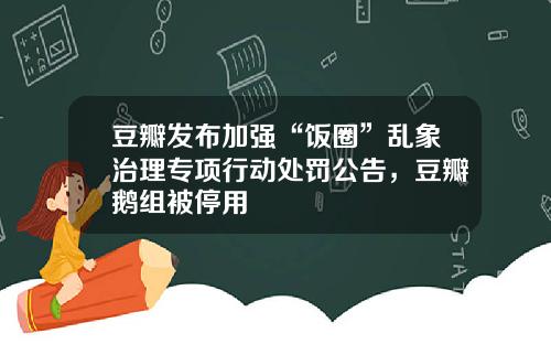 豆瓣发布加强“饭圈”乱象治理专项行动处罚公告，豆瓣鹅组被停用
