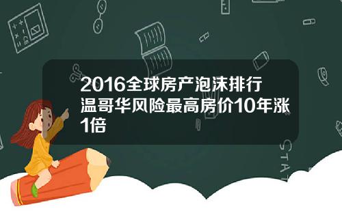2016全球房产泡沫排行温哥华风险最高房价10年涨1倍