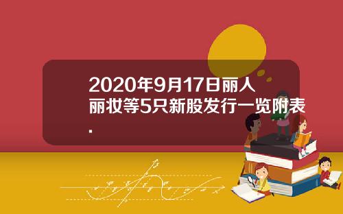2020年9月17日丽人丽妆等5只新股发行一览附表.
