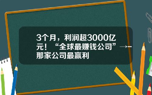 3个月，利润超3000亿元！“全球最赚钱公司”→-那家公司最赢利