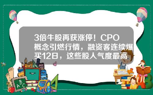 3倍牛股再获涨停！CPO概念引燃行情，融资客连续爆买12日，这些股人气度最高-小度股票资讯