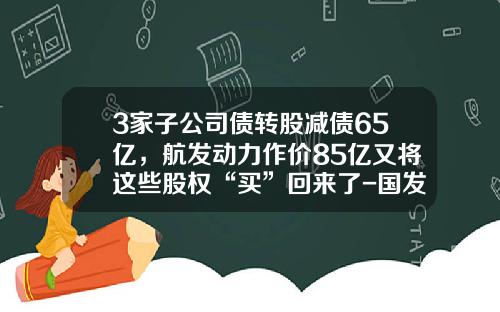3家子公司债转股减债65亿，航发动力作价85亿又将这些股权“买”回来了-国发基金