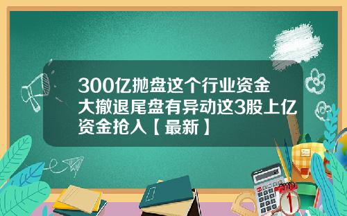 300亿抛盘这个行业资金大撤退尾盘有异动这3股上亿资金抢入【最新】
