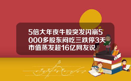 5倍大年夜牛股突发闪崩5000多股东闷吃三跌停3天市值蒸发超16亿网友说