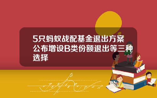 5只蚂蚁战配基金退出方案公布增设B类份额退出等三种选择