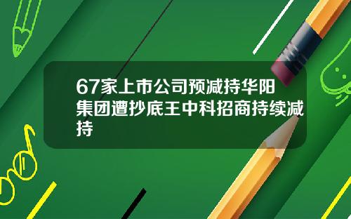 67家上市公司预减持华阳集团遭抄底王中科招商持续减持