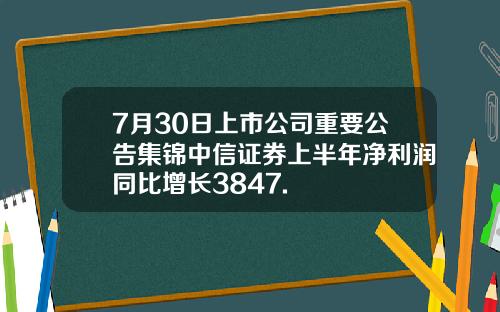 7月30日上市公司重要公告集锦中信证券上半年净利润同比增长3847.