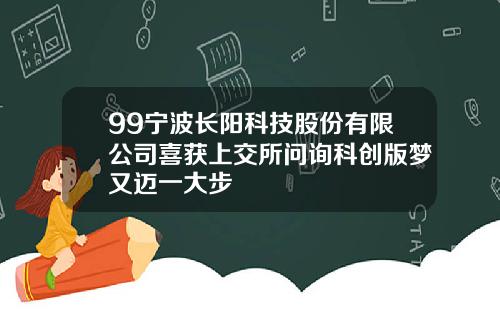 99宁波长阳科技股份有限公司喜获上交所问询科创版梦又迈一大步