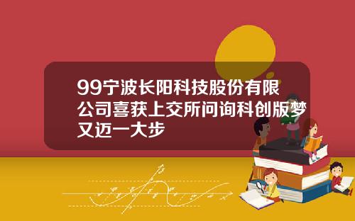 99宁波长阳科技股份有限公司喜获上交所问询科创版梦又迈一大步