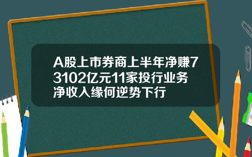 A股上市券商上半年净赚73102亿元11家投行业务净收入缘何逆势下行