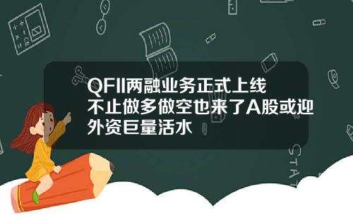 QFII两融业务正式上线不止做多做空也来了A股或迎外资巨量活水