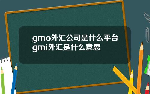 gmo外汇公司是什么平台gmi外汇是什么意思