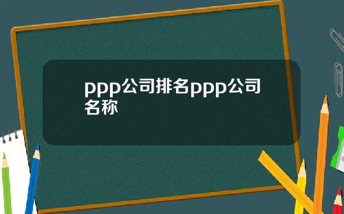 ppp公司排名ppp公司名称
