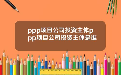 ppp项目公司投资主体ppp项目公司投资主体是谁