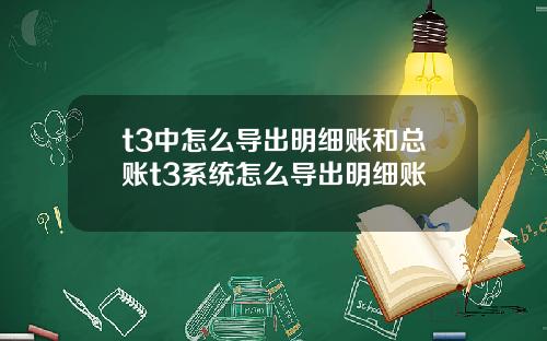t3中怎么导出明细账和总账t3系统怎么导出明细账