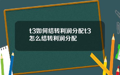 t3如何结转利润分配t3怎么结转利润分配