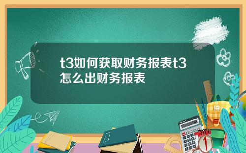 t3如何获取财务报表t3怎么出财务报表