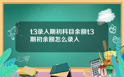t3录入期初科目余额t3期初余额怎么录入