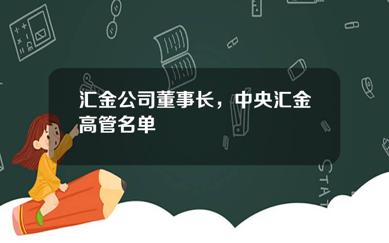 汇金公司董事长，中央汇金高管名单